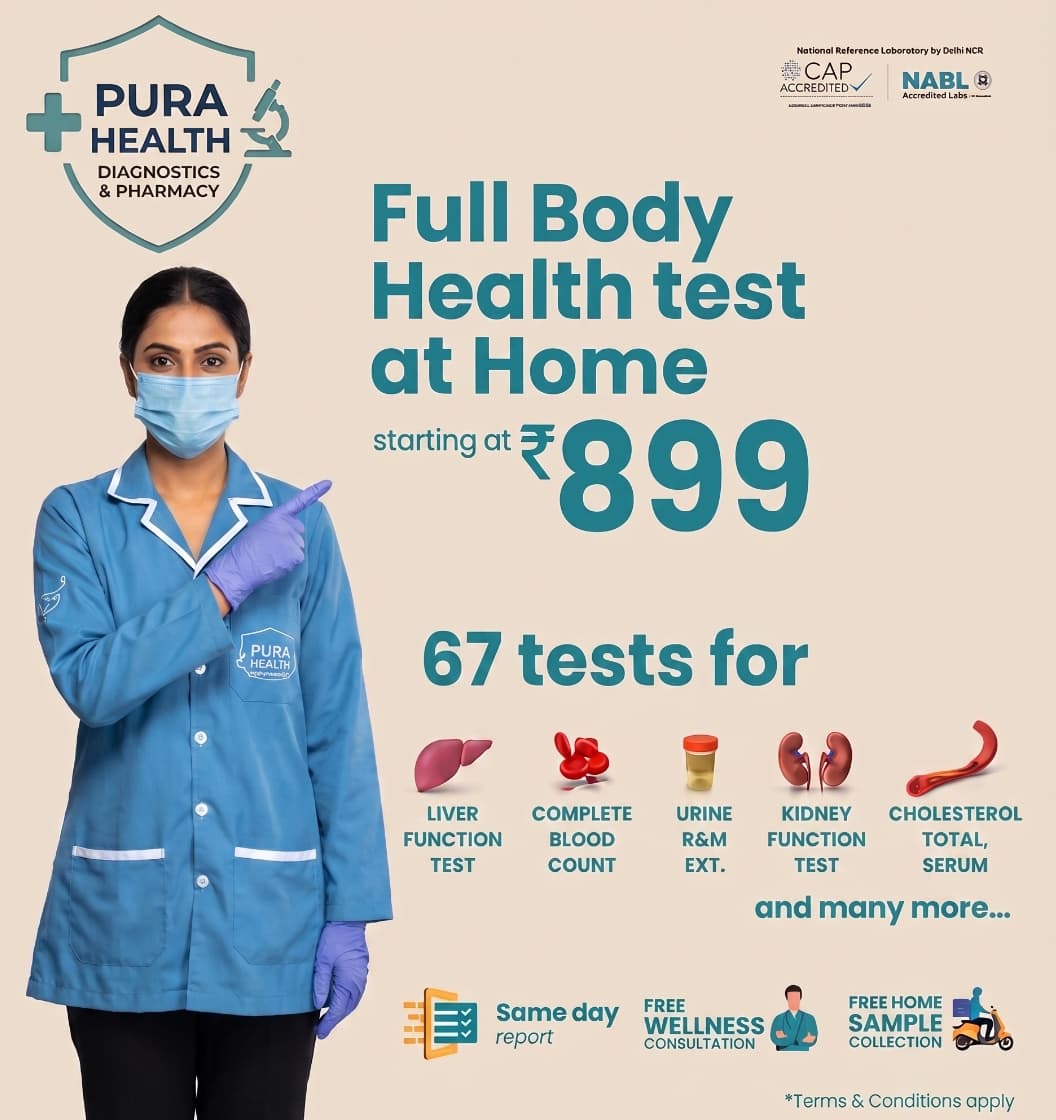 Full body health test at home — Pura Health Diagnostics & Pharmacy, starting at ₹899